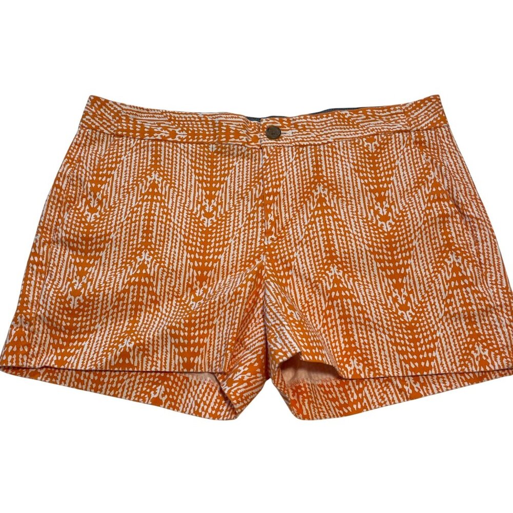 J. Crew Orange & White Patterned Womens Shorts Size 6 Cotton Blend Mid-Rise